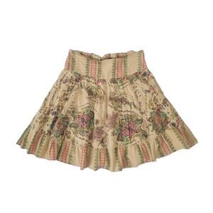 Vintage Y2k Wet Seal Floral Smocked Short Skirt Sz L Tan Boho Hippie Cottagecore